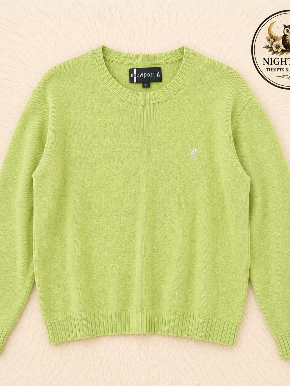 Newport Crewneck Sweater Lime Green XL ~ Embroidered Nautical Sailboat Logo